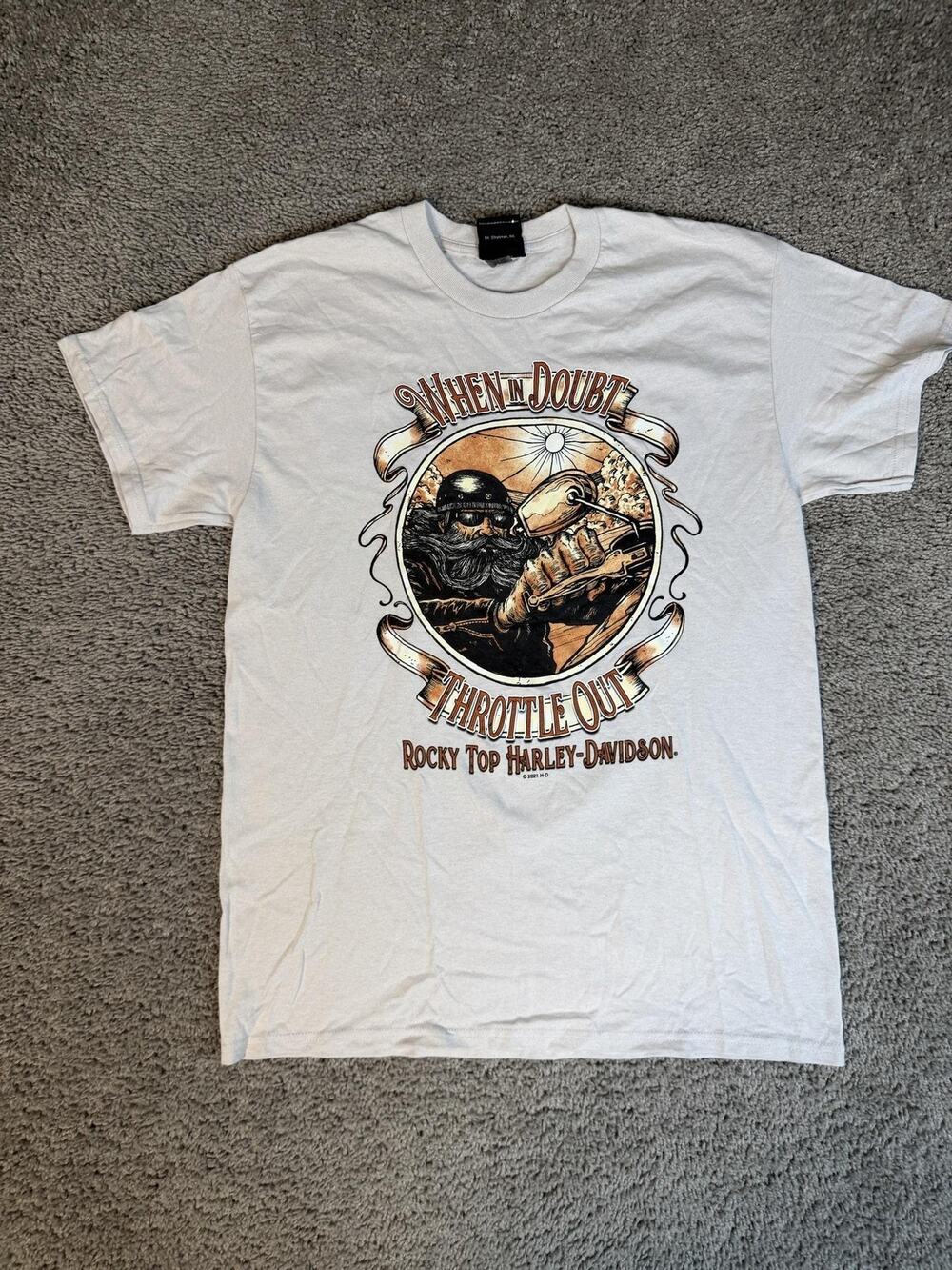 Harley-Davidson Shirt Mens M Ivory Throttle OutRocky Top Pigeon Forge Cotton